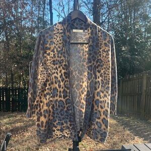 Neiman Marcus Blue and Brown Animal Print Cardigan Size L